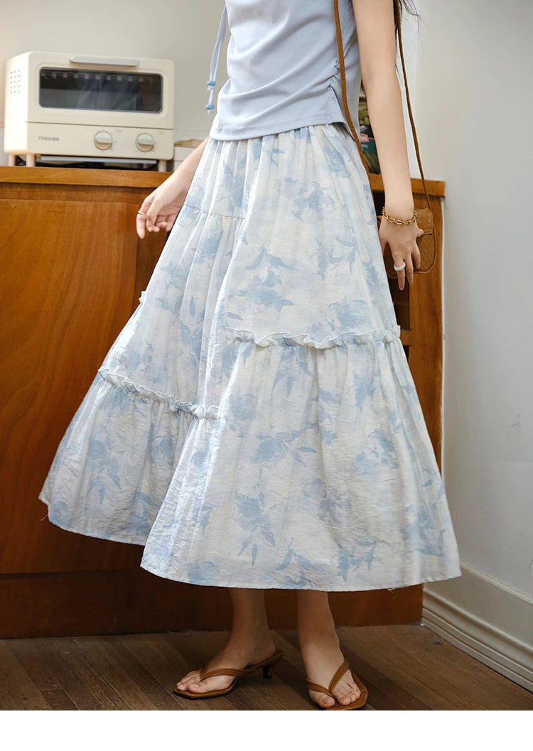 Mishow Lace-Up Print Top & Wide Leg Half Skirt Set MXE35T0596