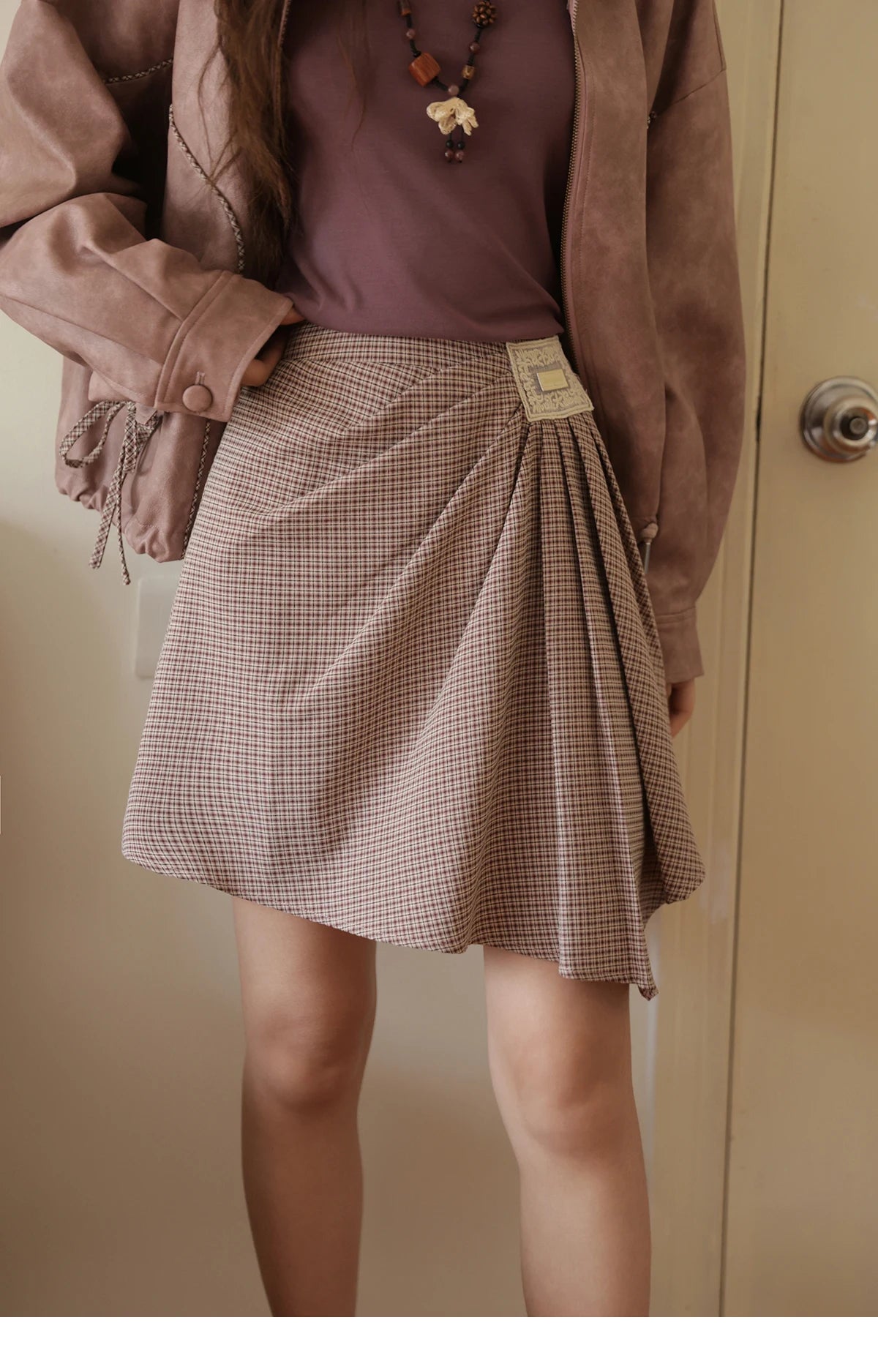 Mishow Purple Plaid Asymmetrical A-Line Skirt MXE45B2411