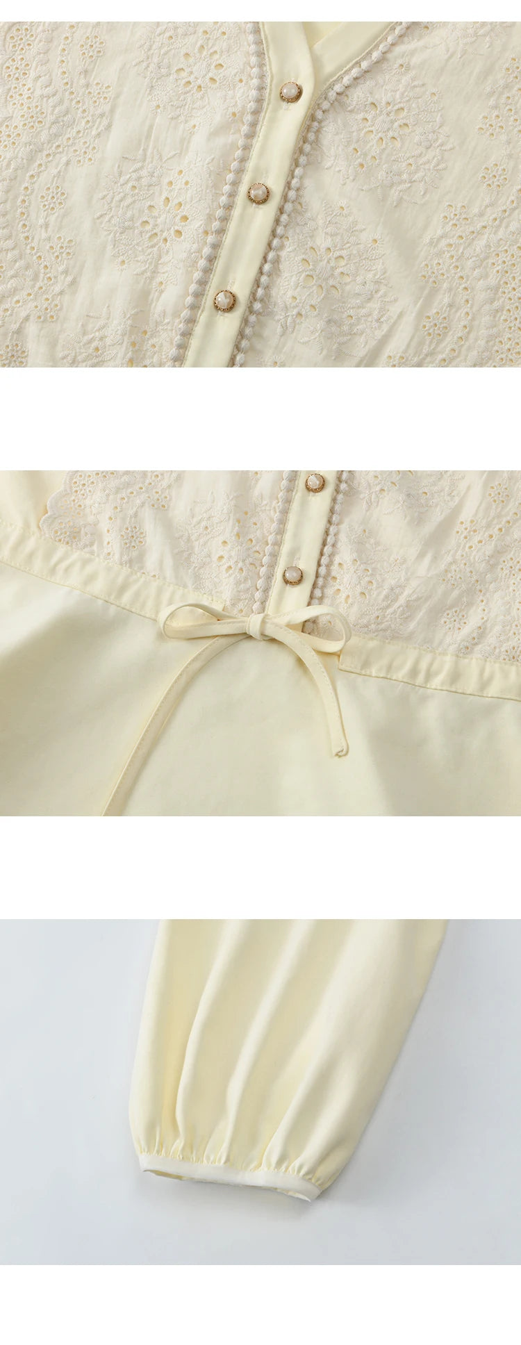 MISHOW French V-Neck Blouse Lace Lantern Sleeve Drawstring Waist MXD45X1660