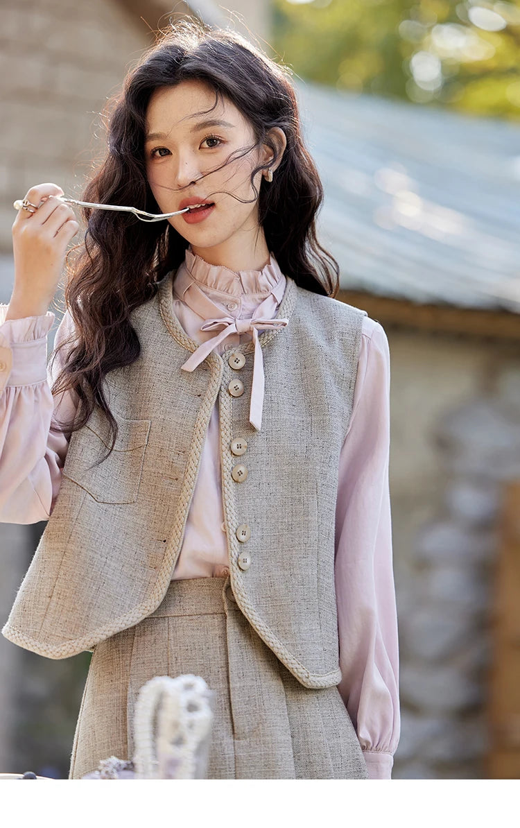 Mishow Korean Woolen Vest & Pleated Mini Skirt Set MXE13W0708