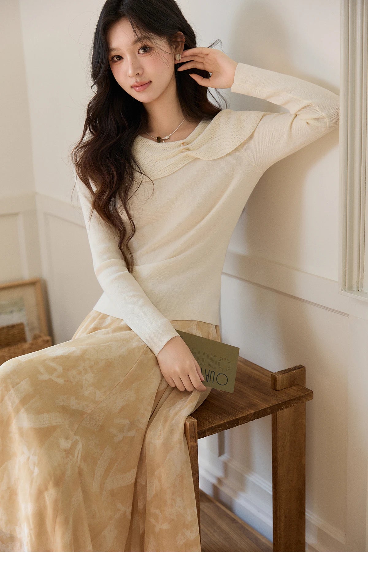Mishow Beige Asymmetrical Collar Wool Sweater MXF11Z2918