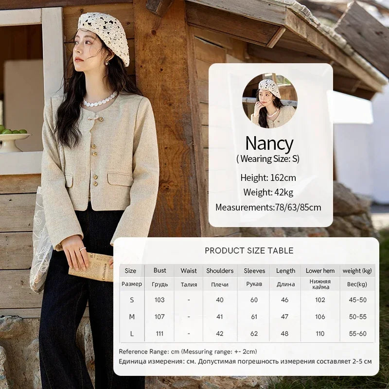 MISHOW Xiaoxiangfeng Long Sleeve Jacket Button Short Coat MXE11W0713