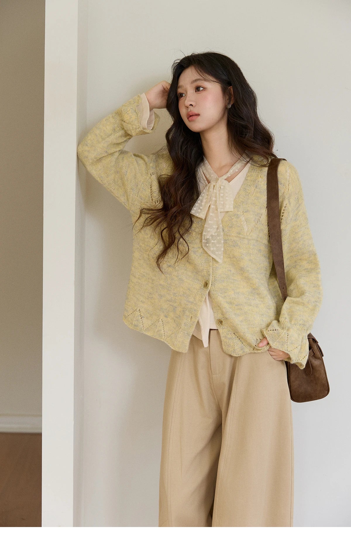 Mishow Marled Yellow Mohair Flare Sleeve Cardigan MXF108Z1021