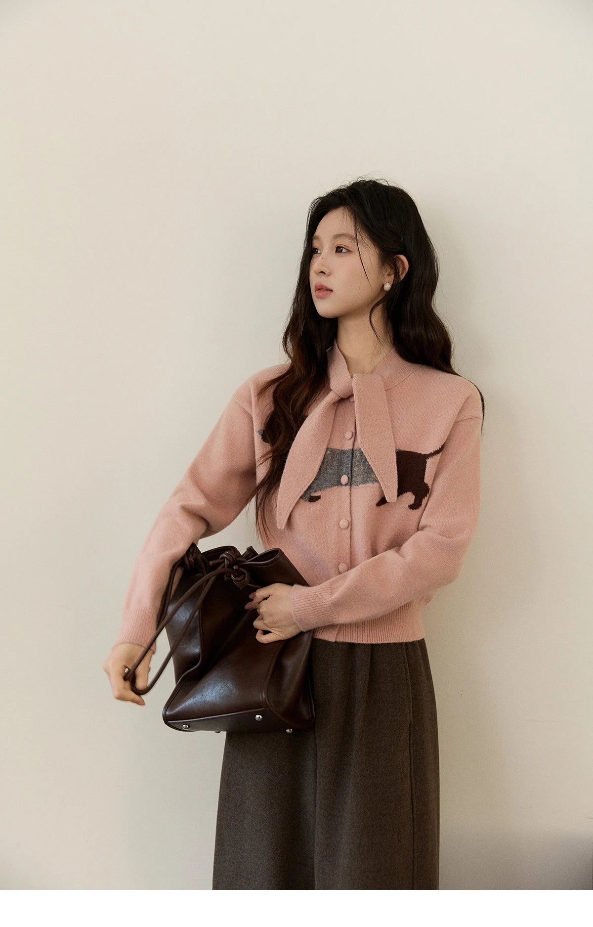 Mishow Pink Dachshund Pattern Bow Collar Cardigan MXE94Z2997