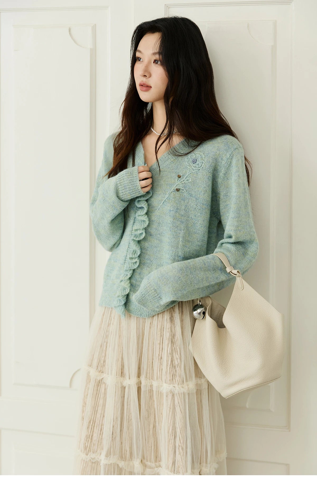 Mishow French Flower Embroidered V-Neck Cardigan MXE47Z2498