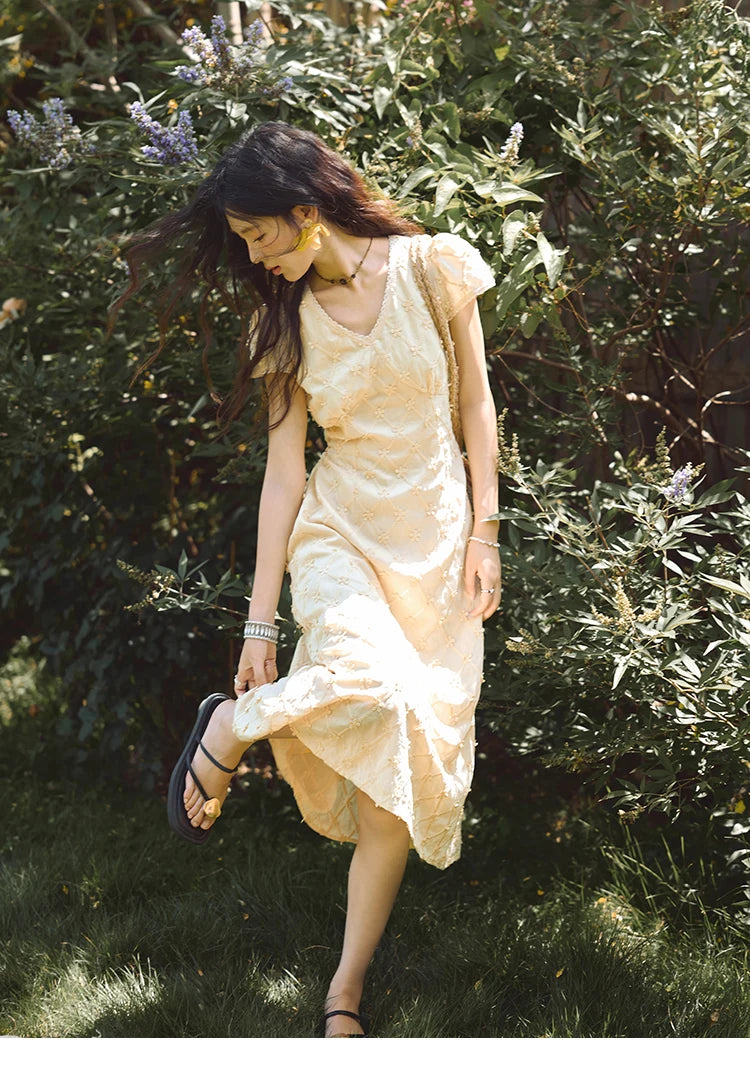 Mishow V-Neck Lace Spliced Embroidery Dress MXE38L2378