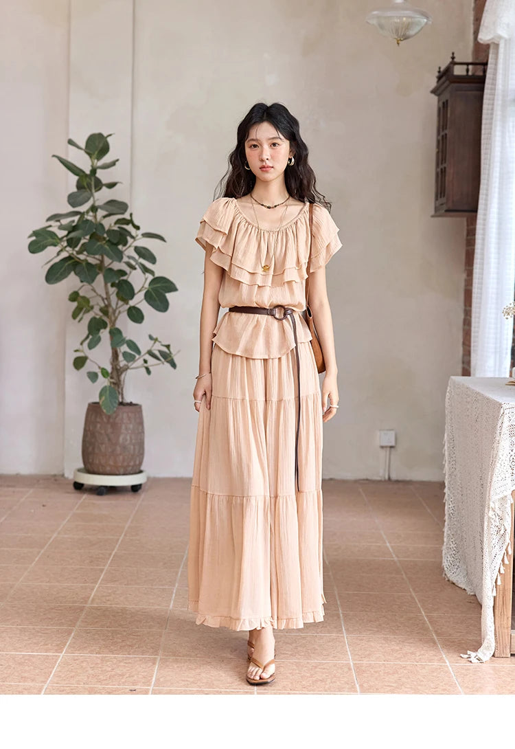 Mishow Lotus Leaf Edge Off Shoulder Top & Elastic Skirt Set MXE36T0637
