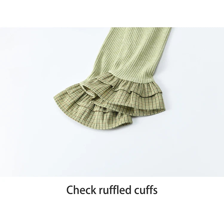 Mishow Green Plaid Lotus Leaf Sleeve Tee MXE14Z1152