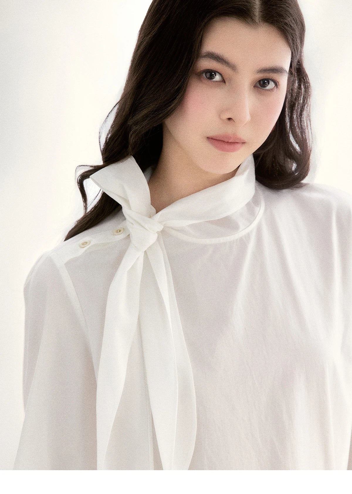 MISHOW White Blouse Bow Tie Neck Lantern Sleeve Lace Patchwork MXF108C0814