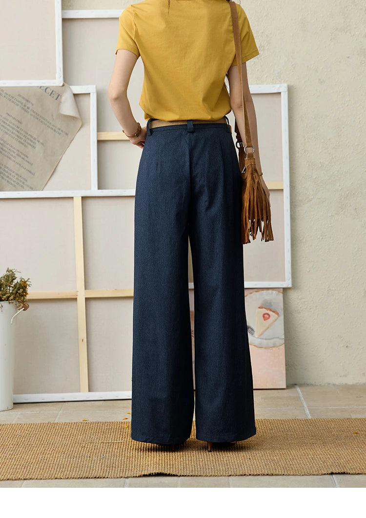 MISHOW Dark Blue High Waist Wide-Leg Pants Slimming Straight MXE31K0902