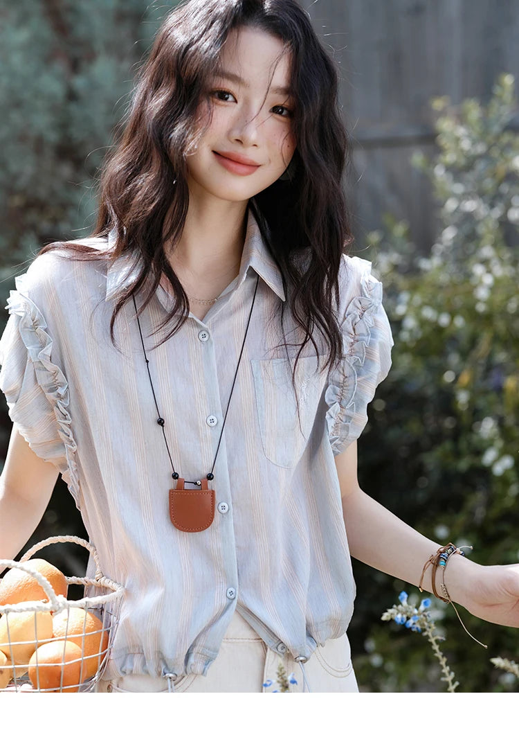 MISHOW Striped Short Sleeve Shirt Turn-Down Collar MXE38C2347
