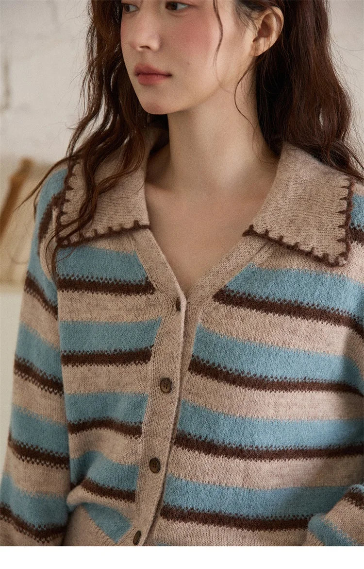 Mishow Retro Striped V-Neck Wool Cardigan MXE87Z2681