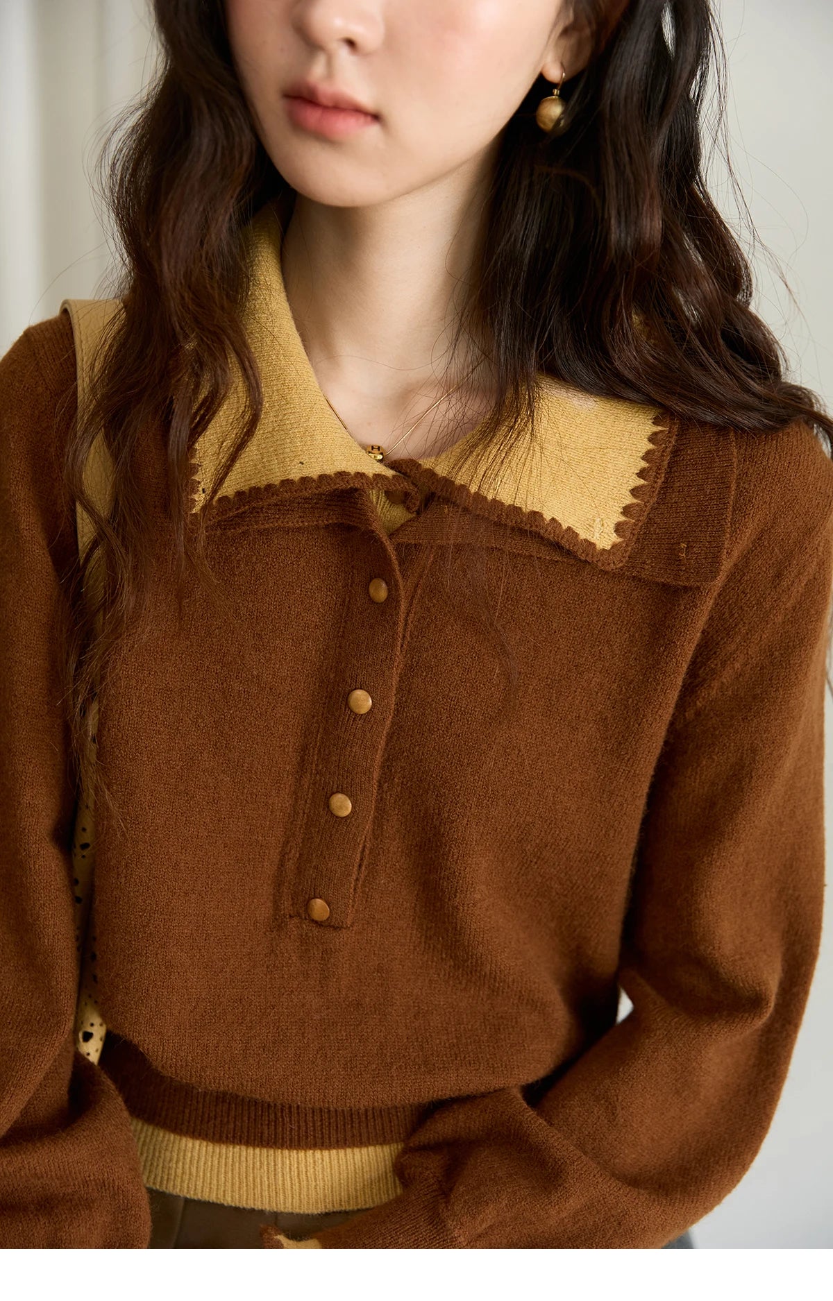 Mishow Double-Layer Turn-Down Collar Loose Sweater MXE45Z2502