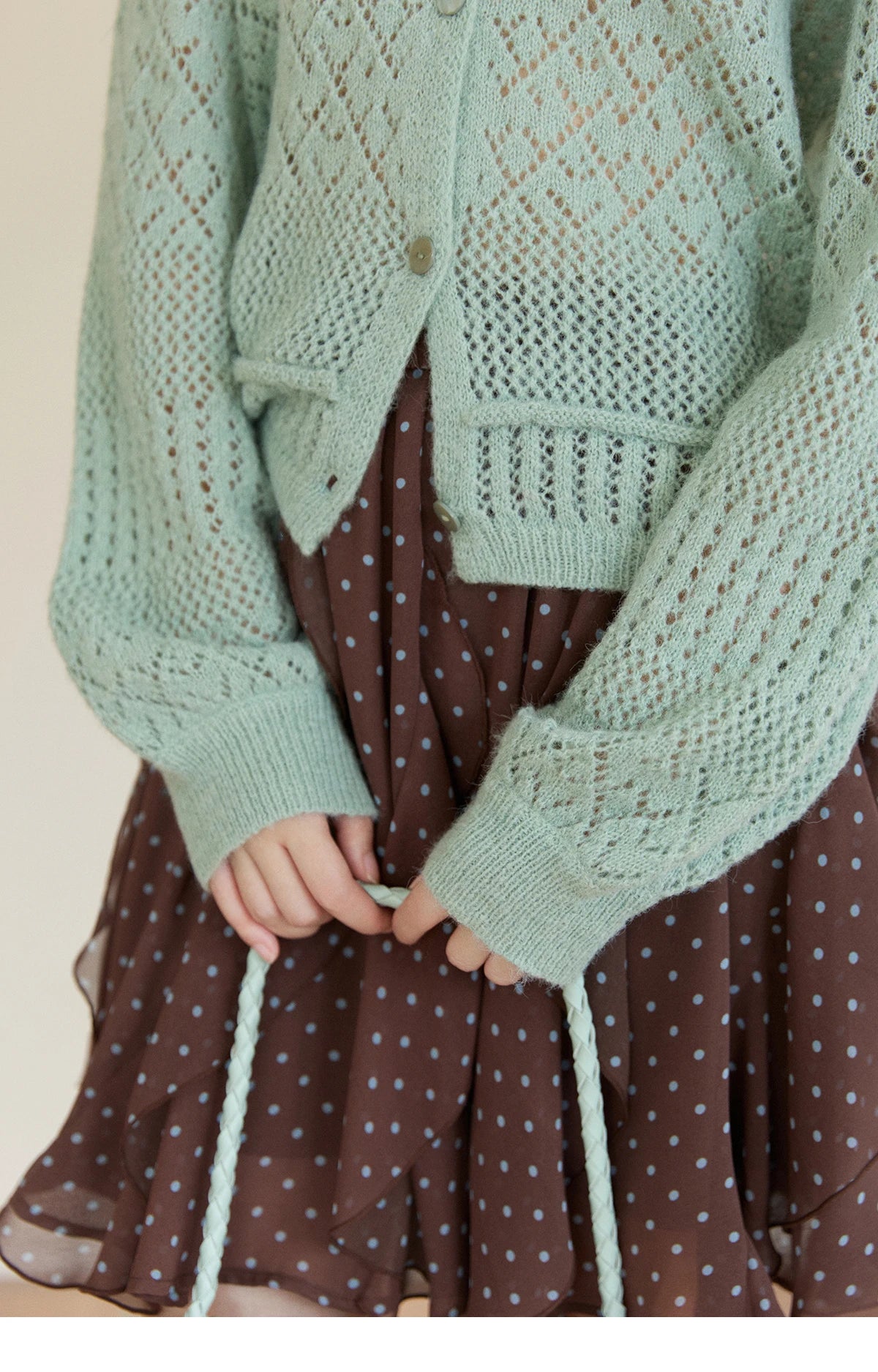 Mishow Mint Green Crew Neck Hollow Cardigan MXF108Z1046
