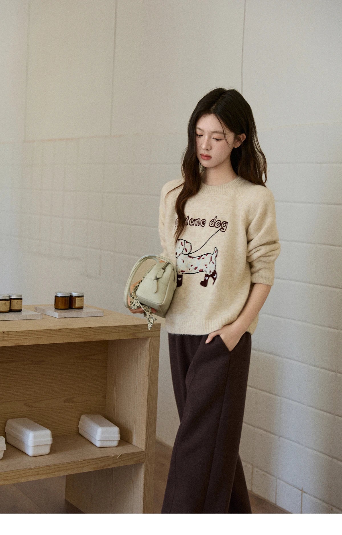 MISHOW High Waist Wide Leg Pants Fleece Warm Knit MXE92K1127