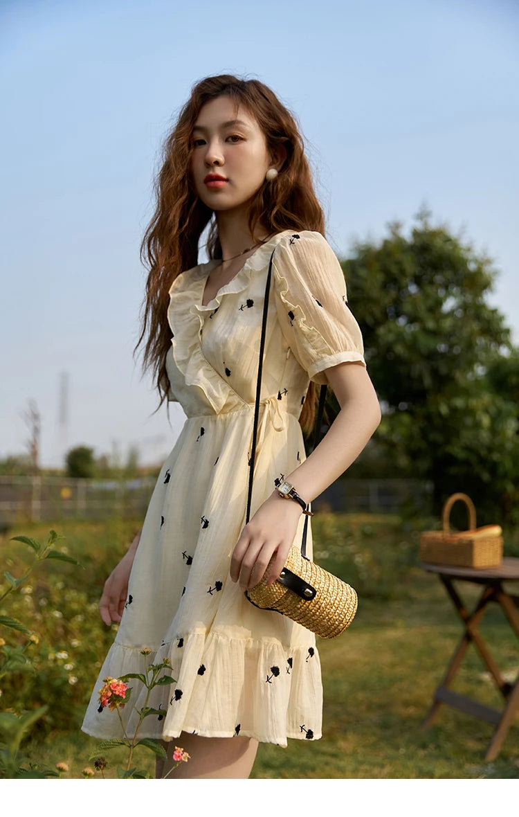 Mishow French Floral High Waist Puff Sleeve Dress MXC21L1282