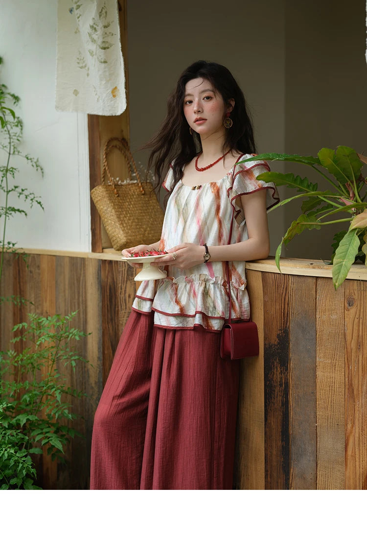 MISHOW Red Wide Leg Pants High Waist Pocket Elastic MXE38K0952