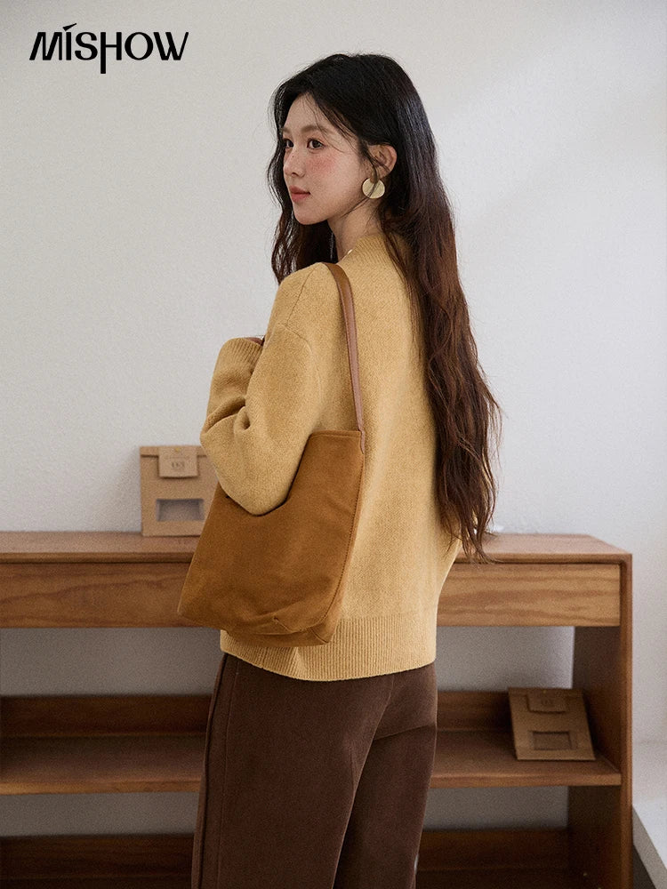 Mishow Yellow V-Neck French Workwear Pullover MXE87Z2771
