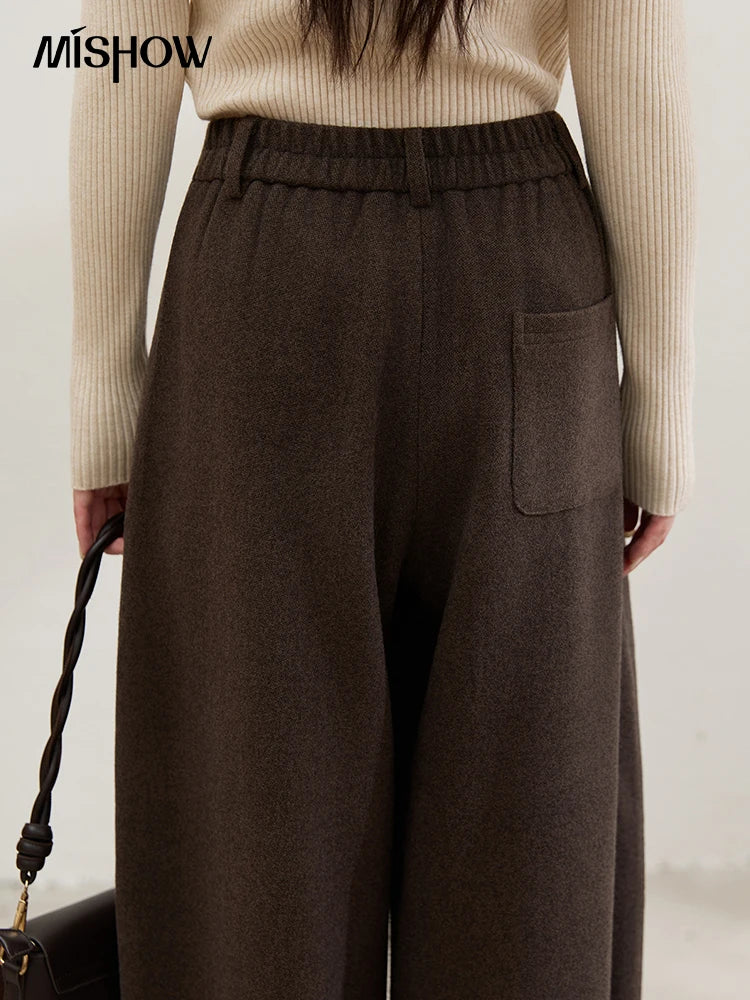 MISHOW Retro Brown Wide-Leg Pants High Waist Drape MXE88K1122