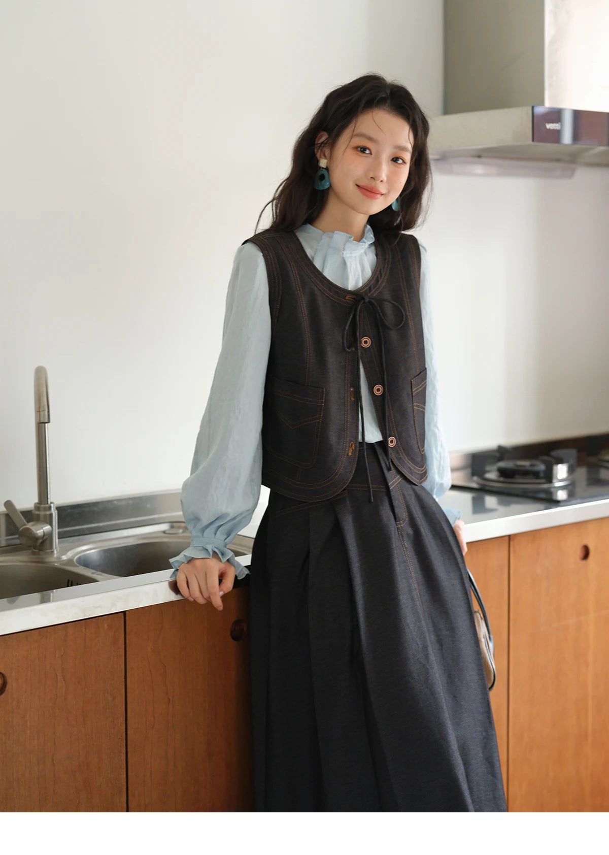 Mishow Deep Blue Imitation Denim Lace-Up Vest MXE41W0797