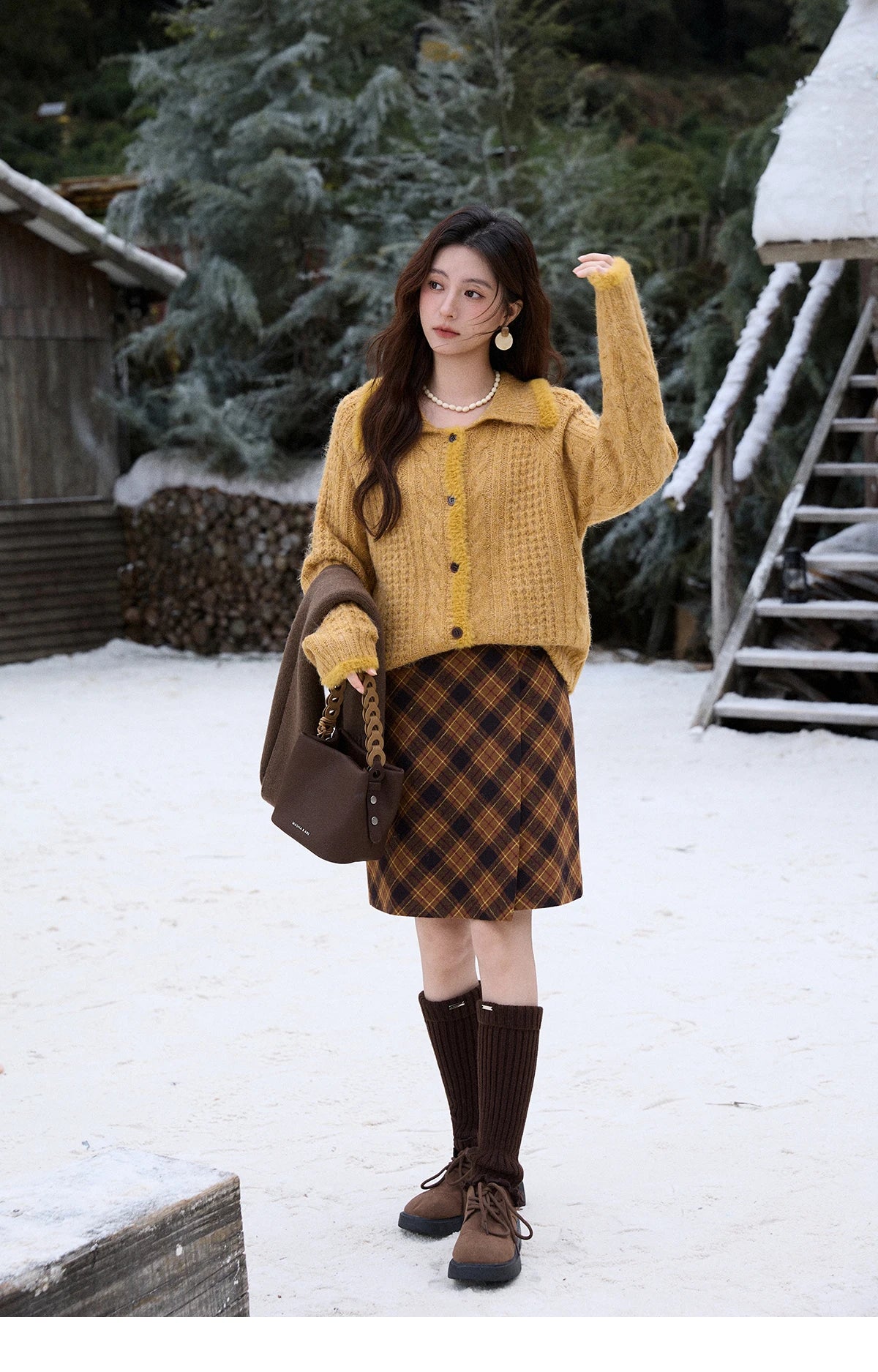 Mishow Retro Plaid Brushed High Waist Warm Skirt MXE91B2457