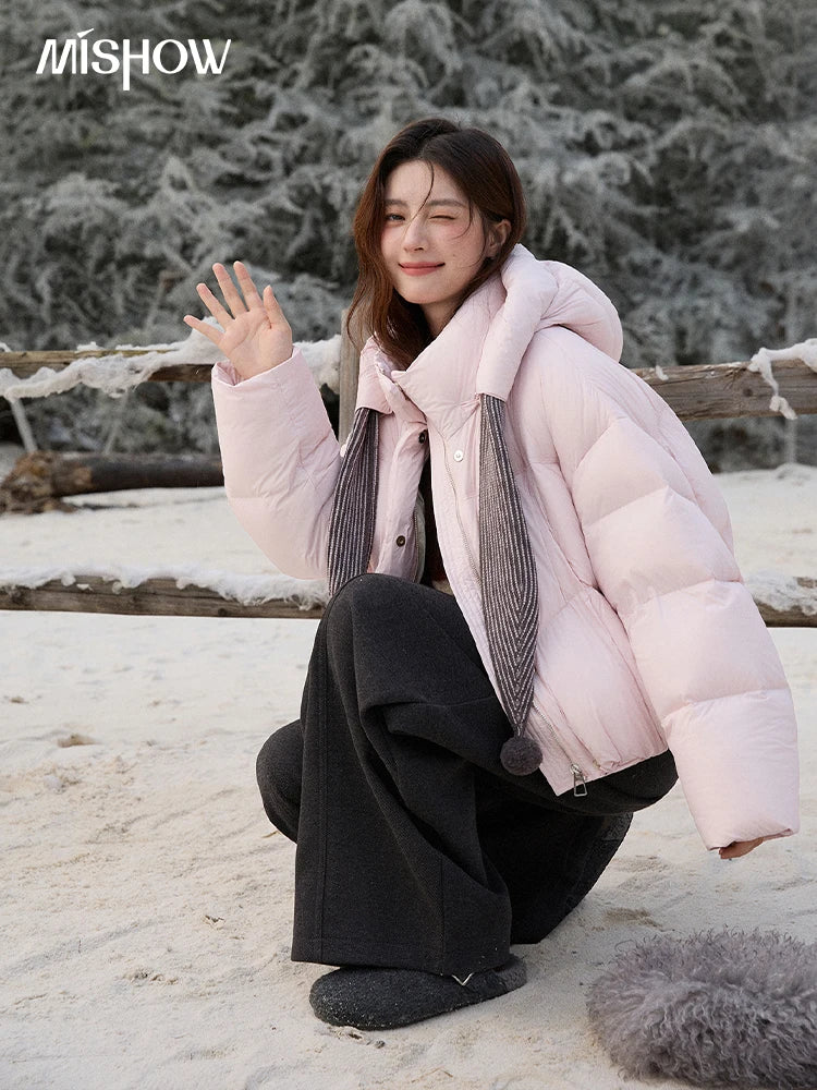 Mishow Pom-Pom Hooded Sweet Down Jacket MXE92Y0088