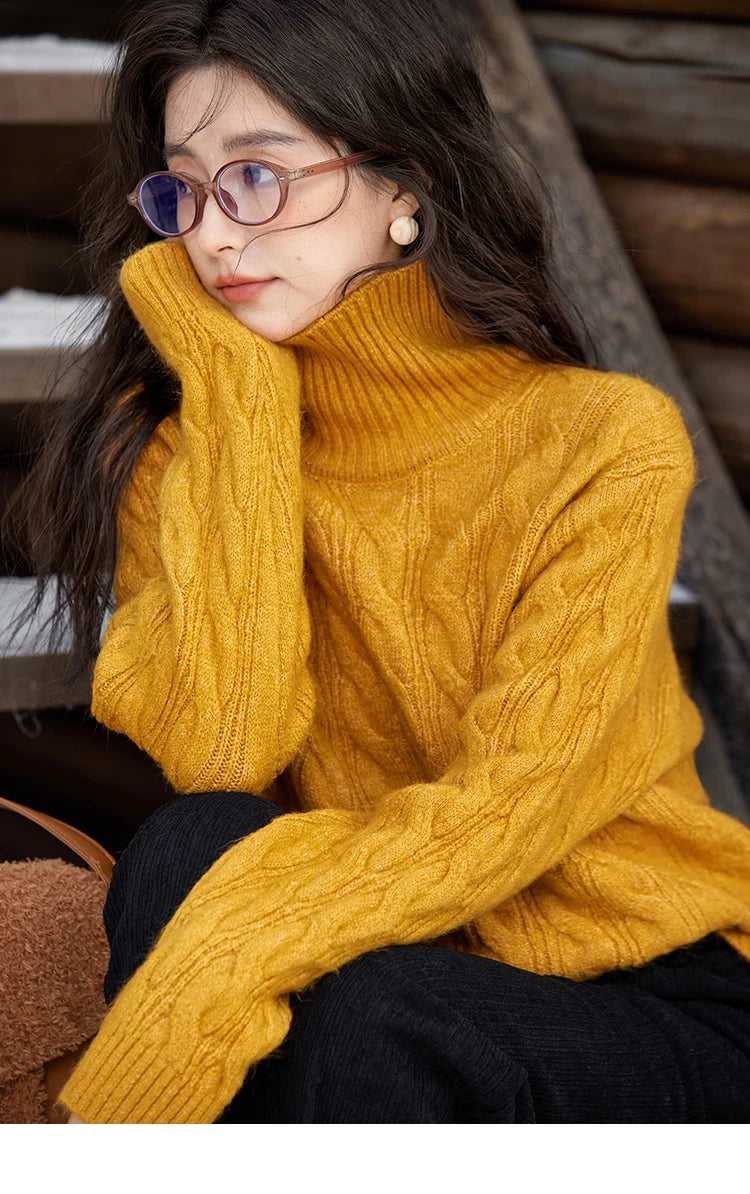 Mishow Turtleneck Texture Solid Warm Pullover MXD57Z1090