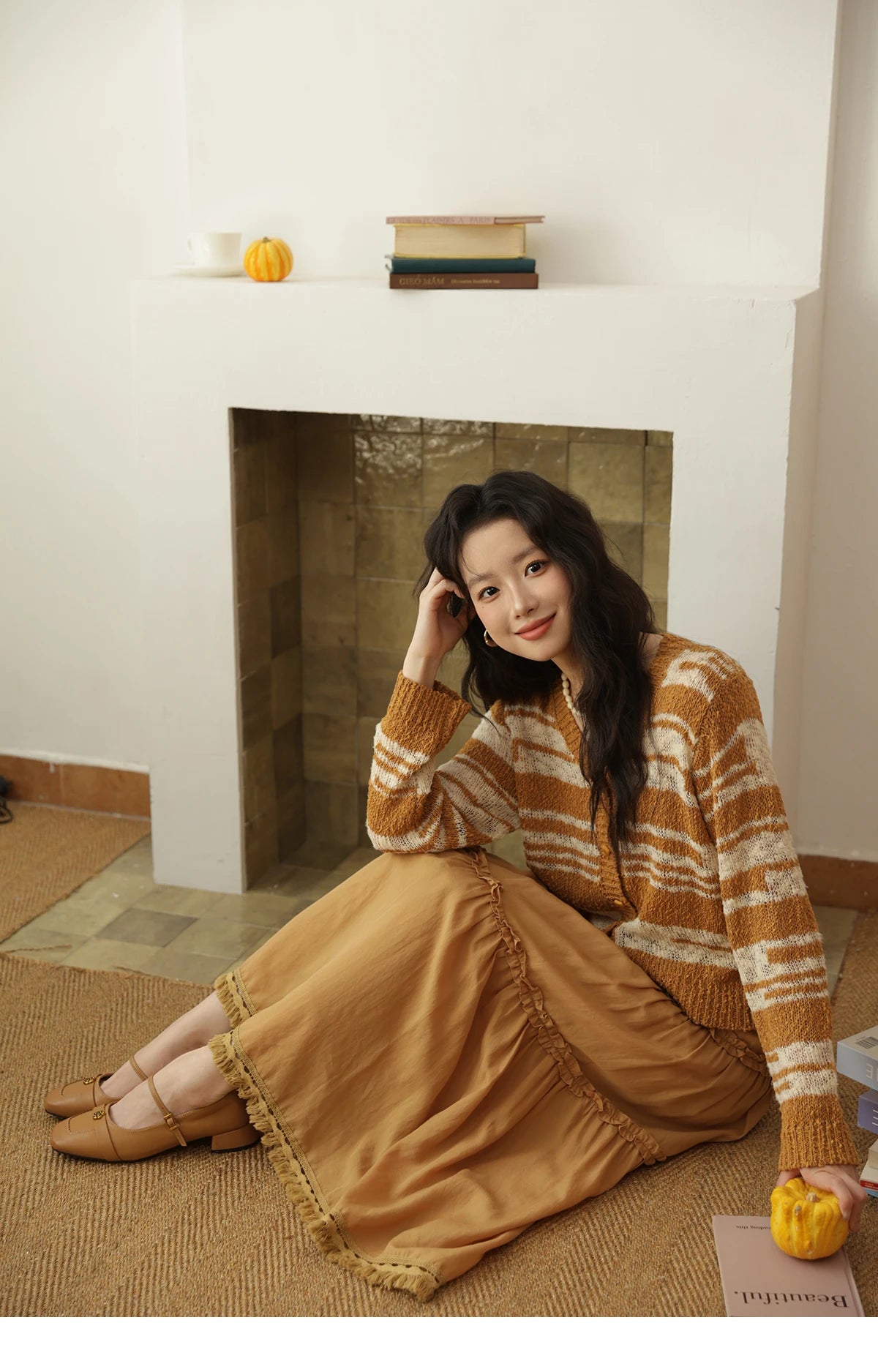 Mishow Retro Yellow Striped V-Neck Cardigan MXE44Z2516