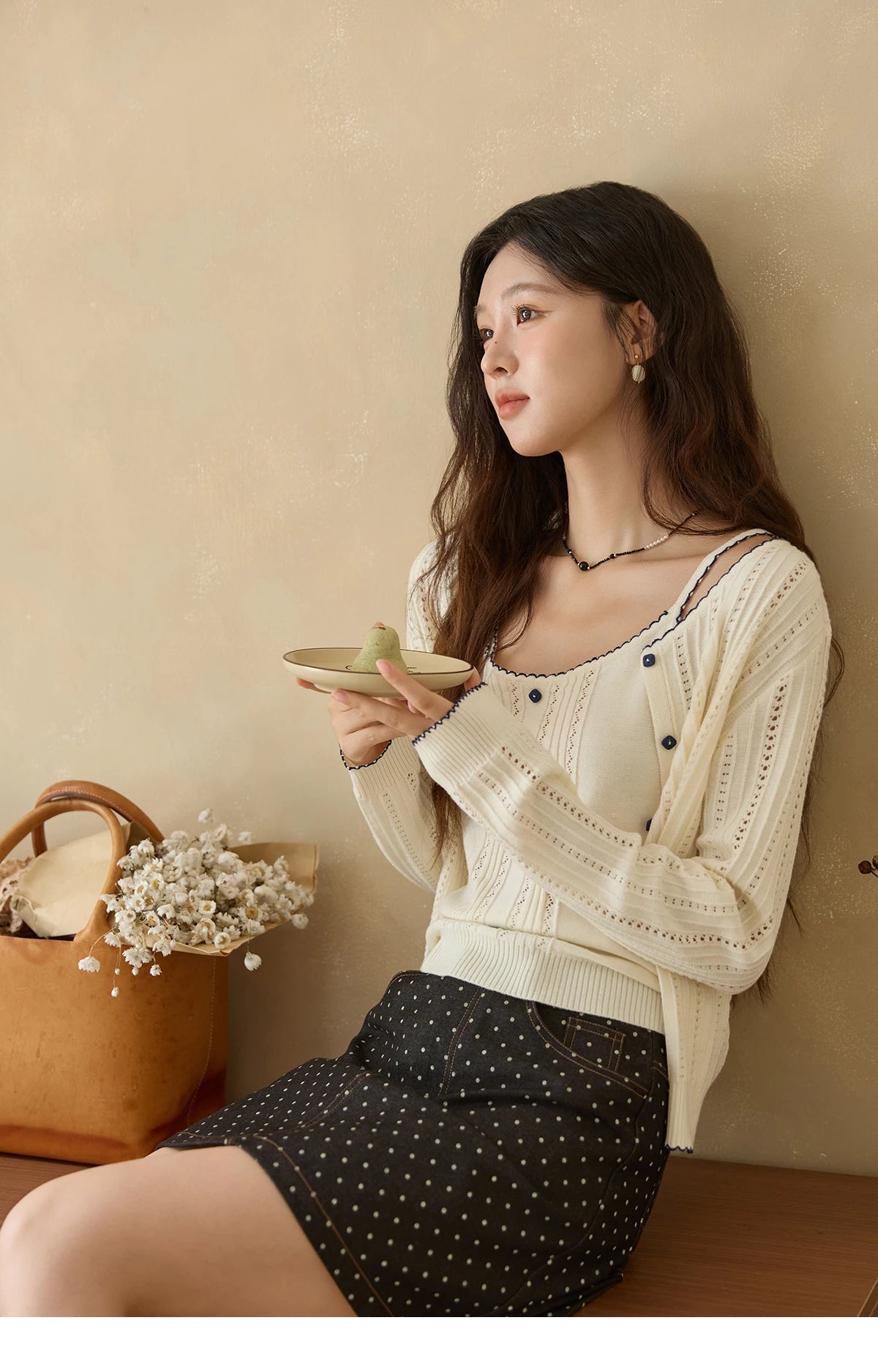 Mishow Apricot Knit Cardigan & Camisole Wool Set MXE43T0726