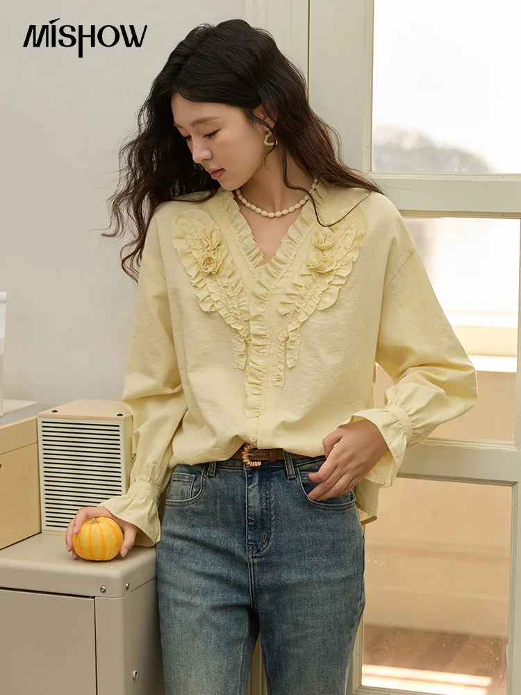 MISHOW Hand Sewn Rose Blouse Lantern Sleeves MXE44X2470