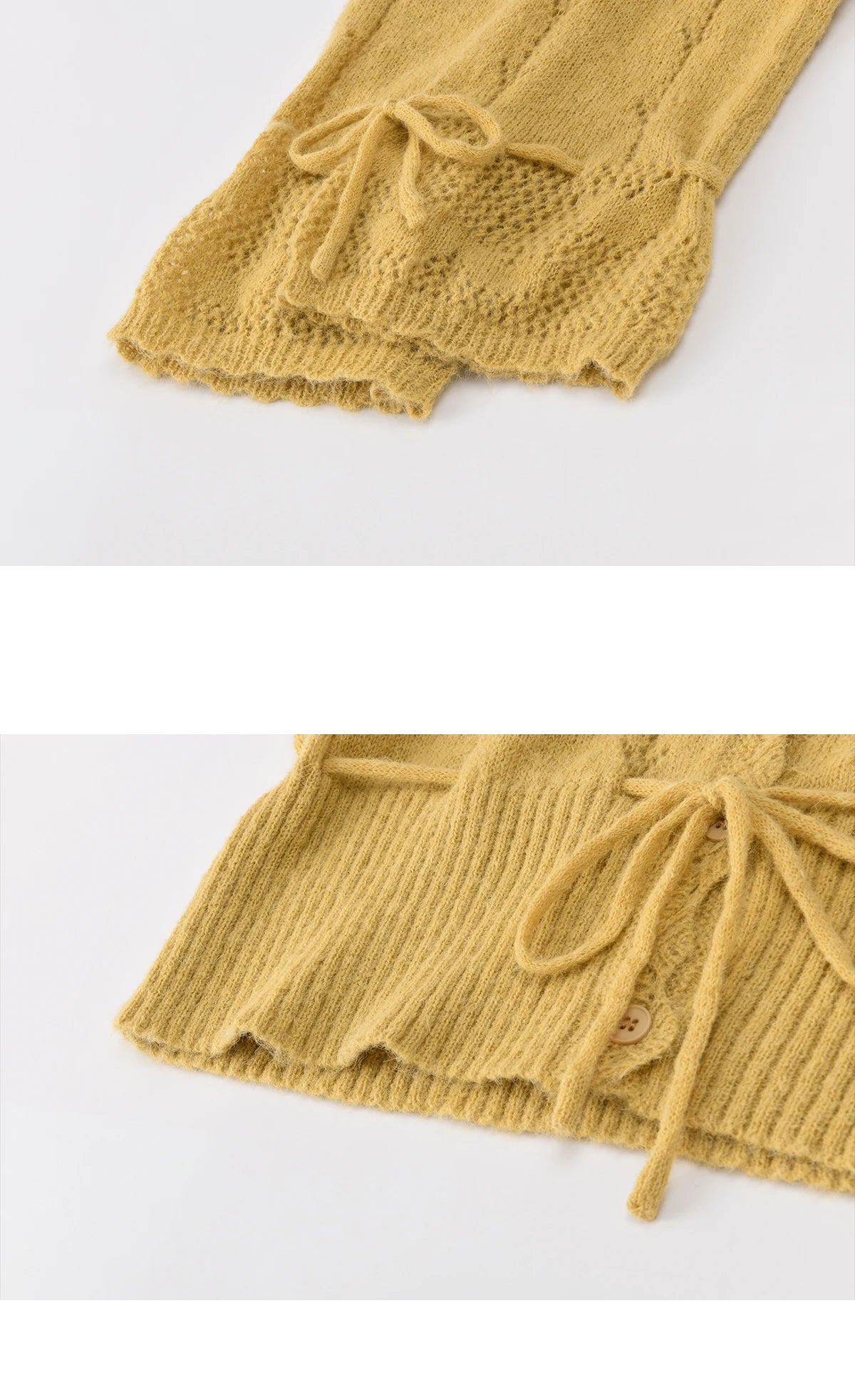 Mishow Yellow Hollow V-Neck Drawstring Cardigan MXF108Z1022