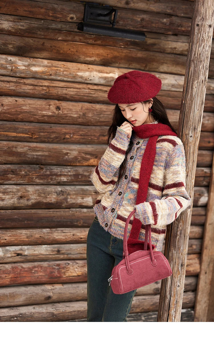 Mishow Striped Contrast Color O-Neck Cardigan MXD59Z1061