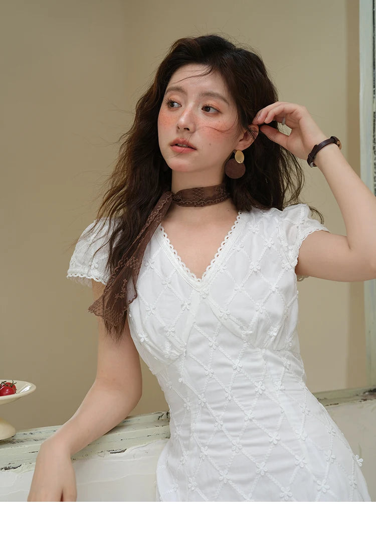 Mishow V-Neck Lace Spliced Embroidery Dress MXE38L2378