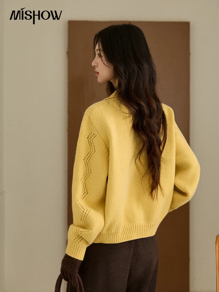 Mishow Yellow Hollow Pattern Lapel Cardigan MXE94Z2961