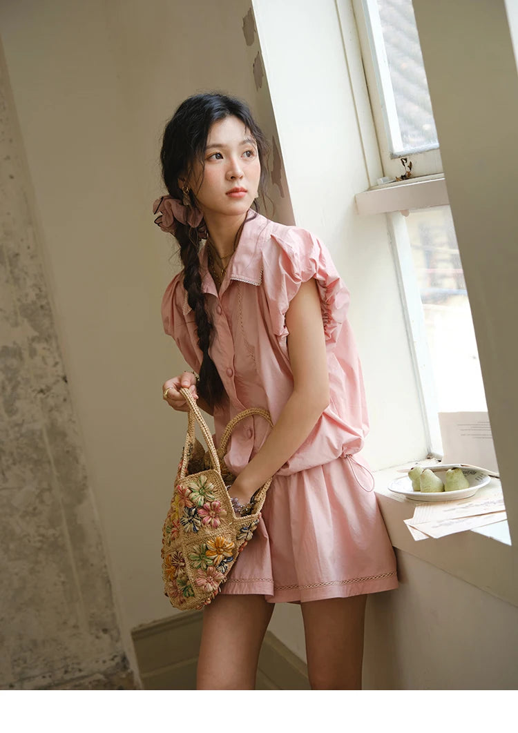 Mishow Loose Button Shirt & Casual Shorts Set MXE34T0591