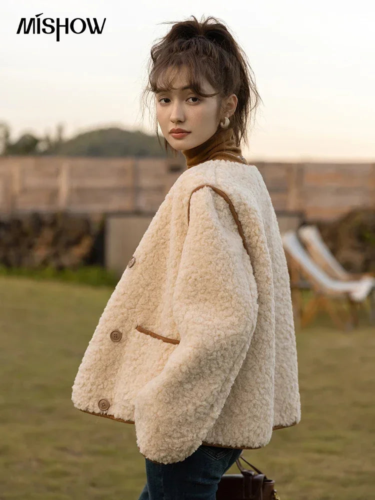 MISHOW Lamb Wool Coat Double Breasted French Lambswool MXB45W0850