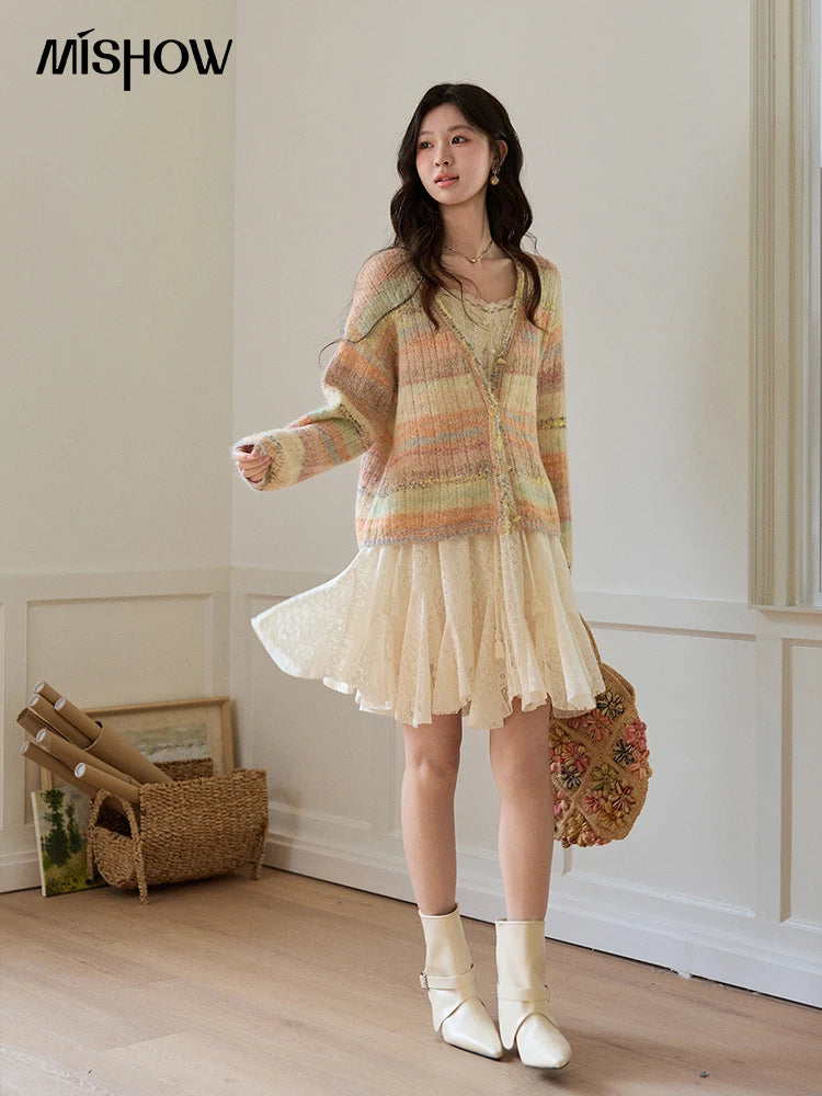 Mishow Gradient Striped V-Neck Rainbow Cardigan MXF13Z3019