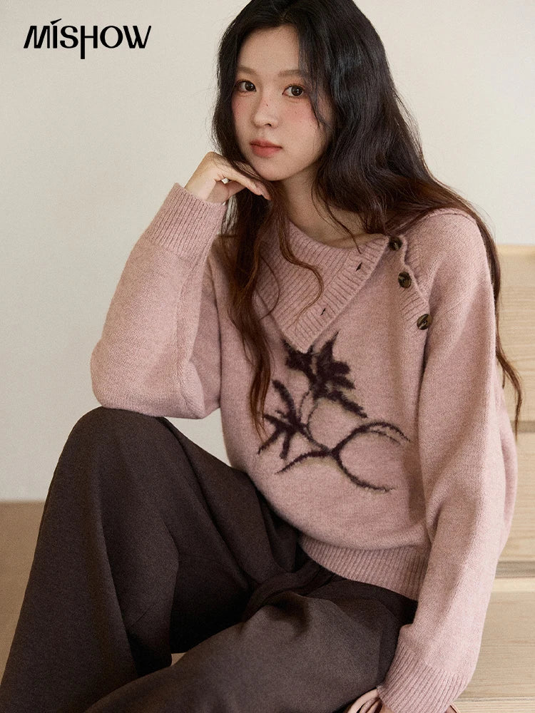 Mishow Plant Jacquard Turtleneck Pullover MXE86Z2658
