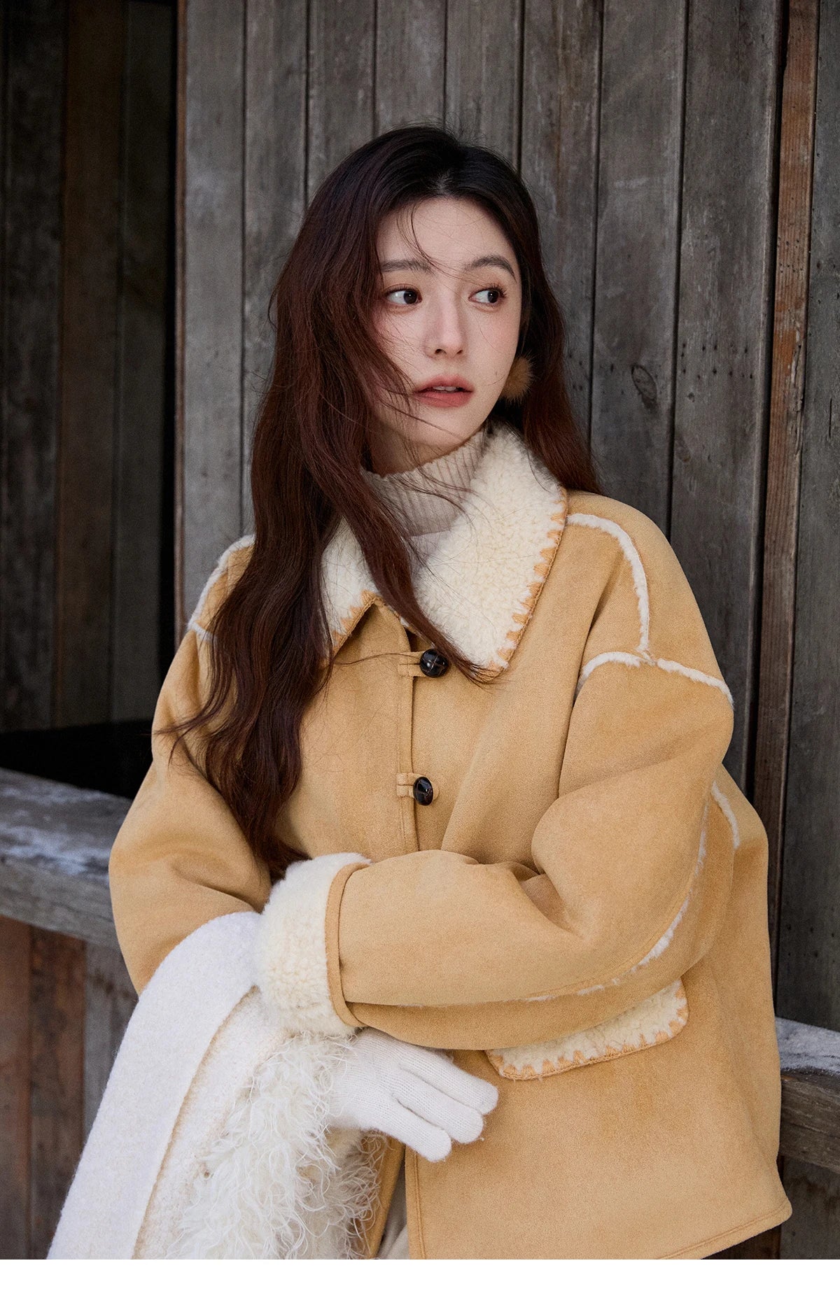 MISHOW Yellow Fur Suede Jacket Lapel Loose Warm MXE92W1016