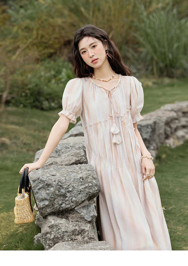Mishow French V-Neck Puff Sleeve Gradient Dress MXE31L2166