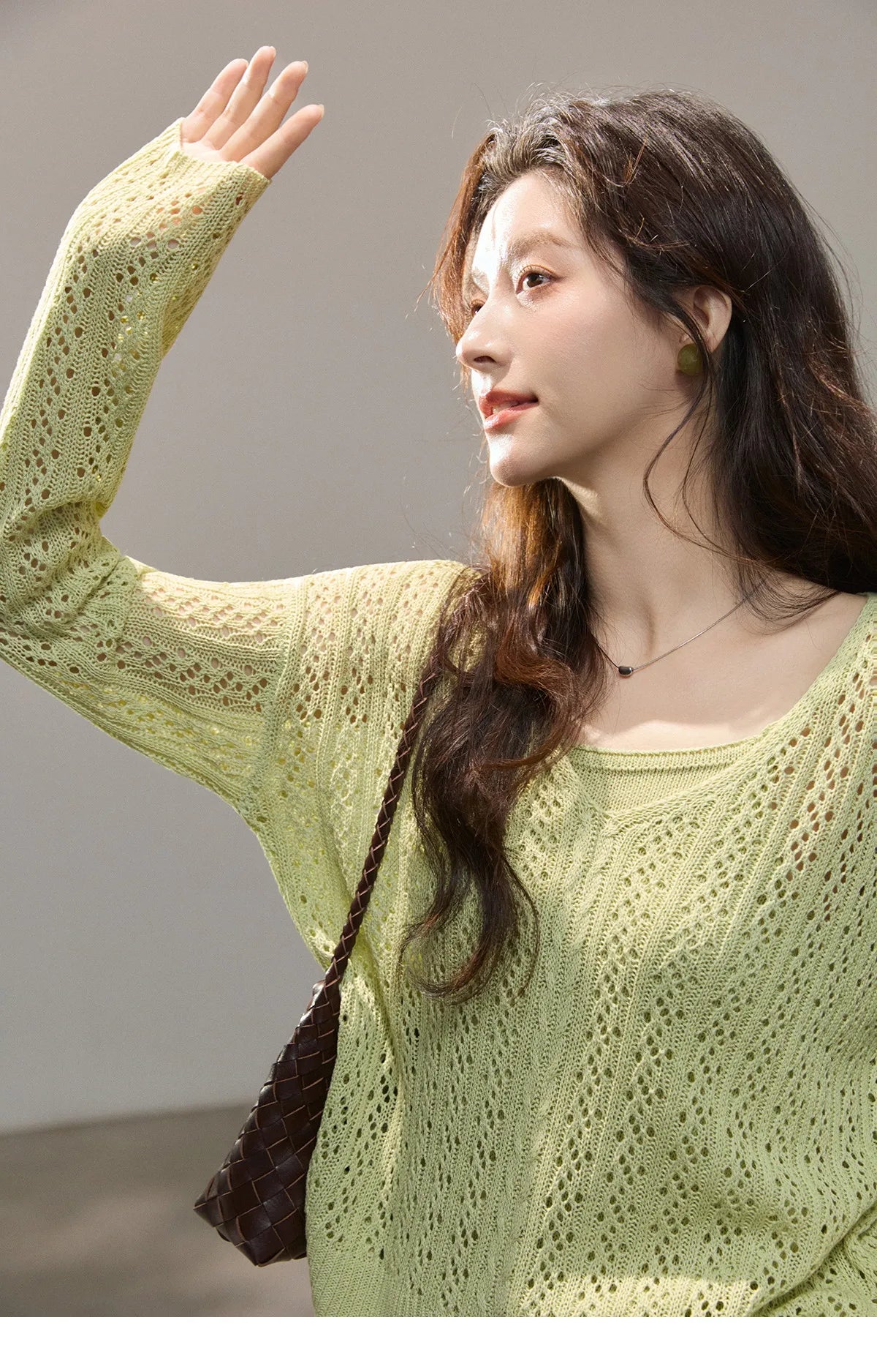 Mishow Green Hollow Cable Knit Top & Camisole Set MXF16T1524