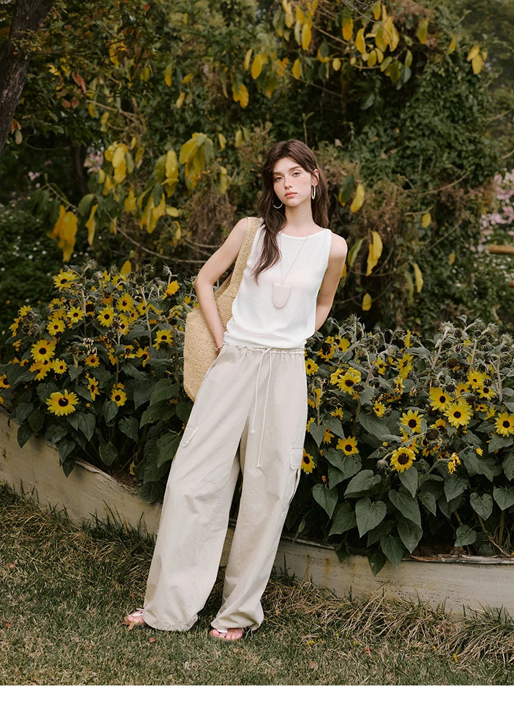 MISHOW Apricot Cargo Pants Lace Patchwork Drawstring Elastic MXE33K0935