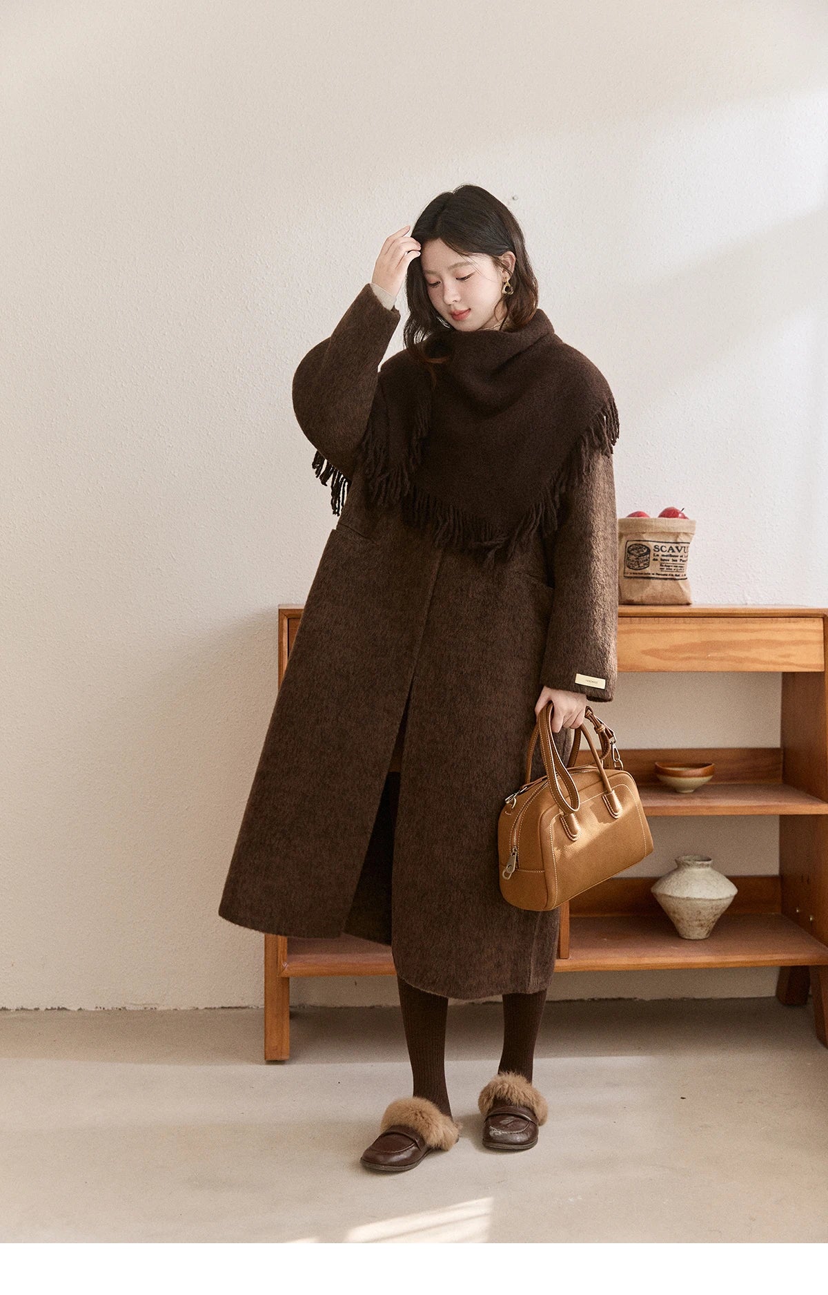 Mishow Woolen Coat with Scarf Invisible Buckle Design MXE93W1030