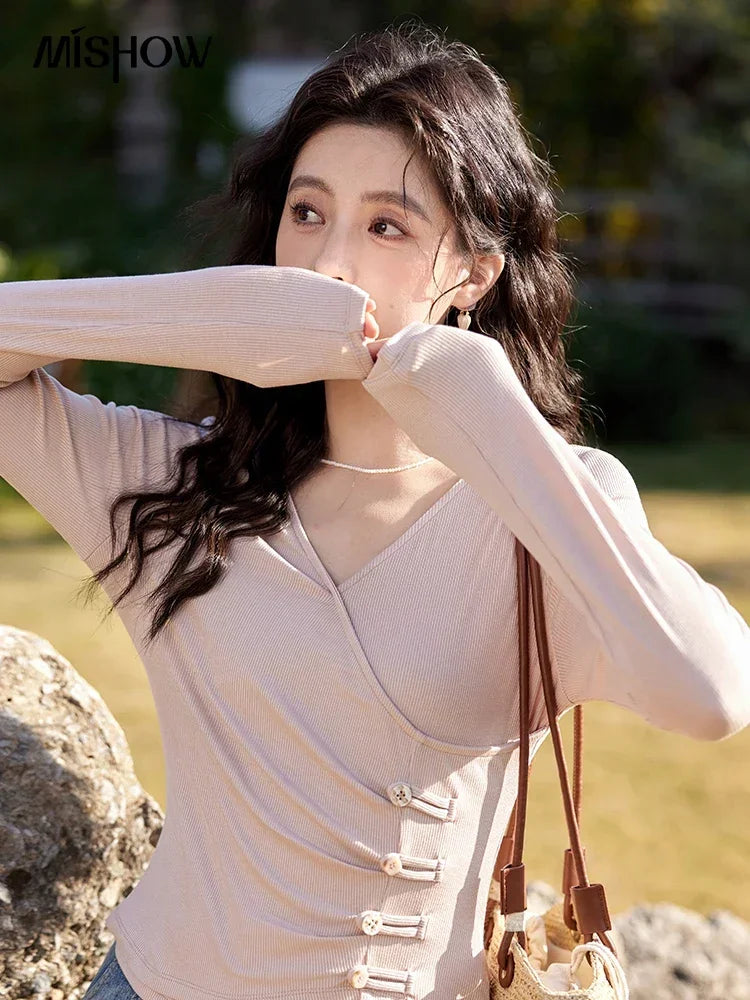Mishow Solid V-Neck Slim Knit Sweater MXE11Z1076