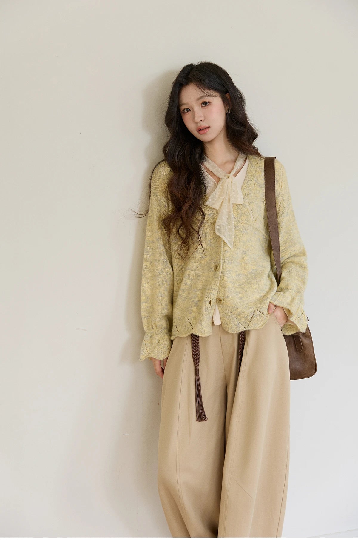 Mishow Marled Yellow Mohair Flare Sleeve Cardigan MXF108Z1021