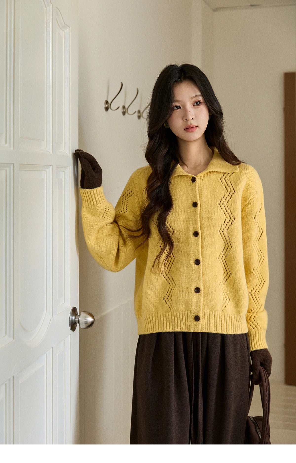 Mishow Yellow Hollow Pattern Lapel Cardigan MXE94Z2961