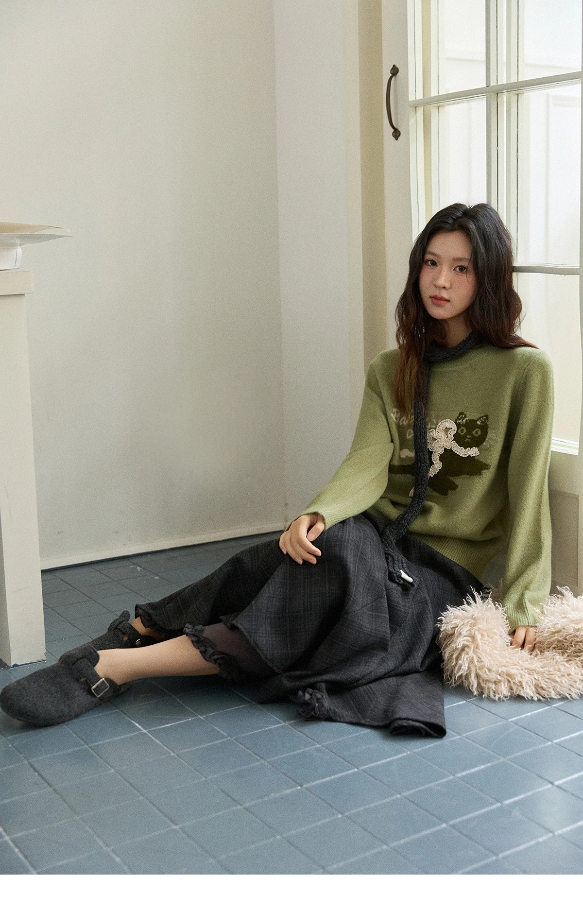 Mishow Cat Jacquard Three-Dimensional Bow Pullover MXE86Z2750