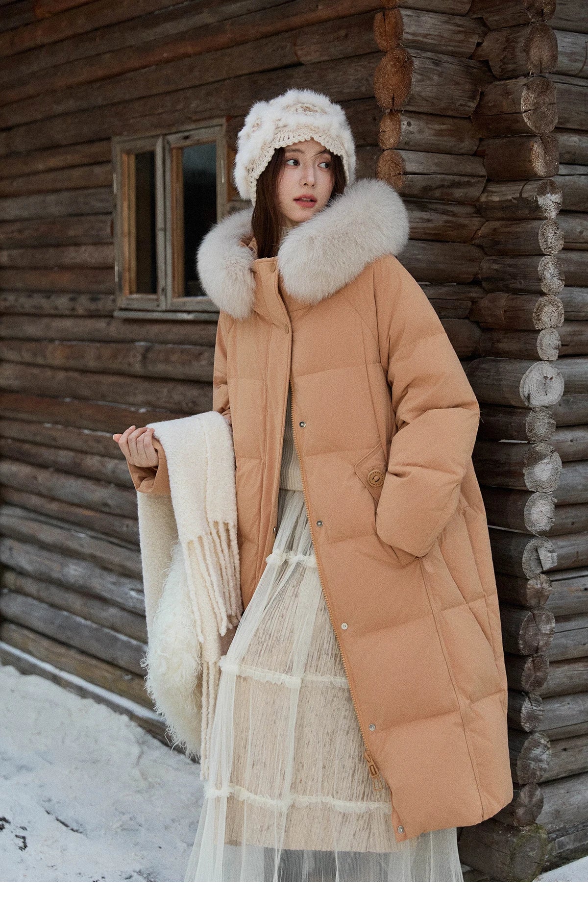 Mishow Hooded 90% White Duck Down Long Coat MXE51Y0079
