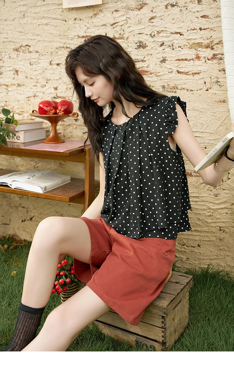 MISHOW Red Casual Shorts High Waist Loose Straight Leg Pockets MXD25K0679