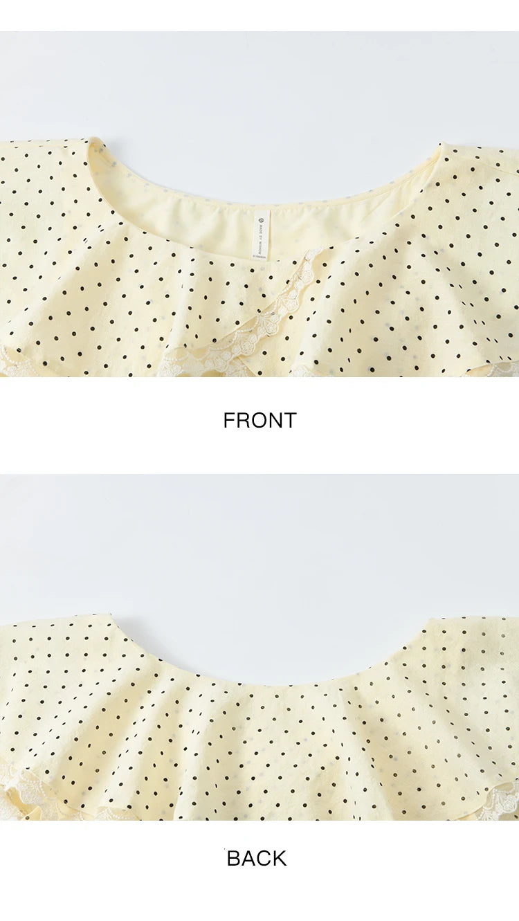 MISHOW Apricot Polka Dot Shirt Ruffle Edge Patchwork Lace MXE34X1783